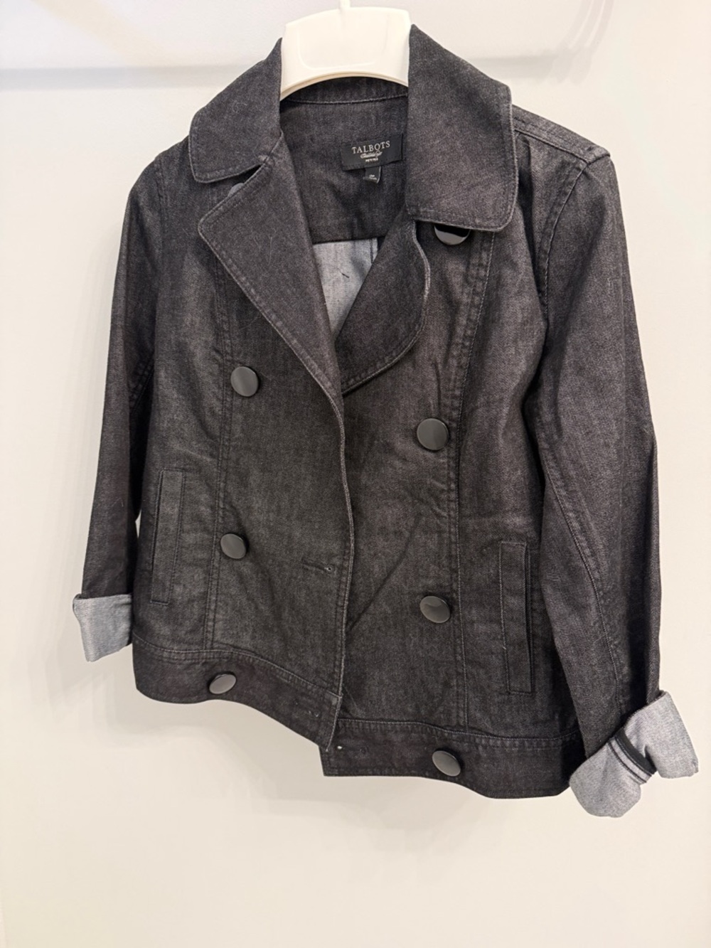 Talbots Black Washed Denim Double-Breasted Jacket
